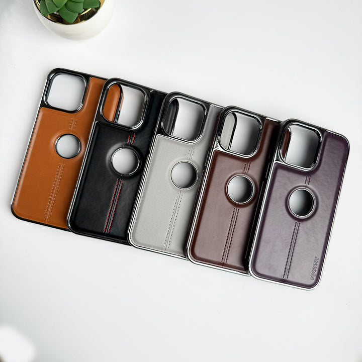 iPhone Middle Stitch PU Leather Side Chrome Case Cover