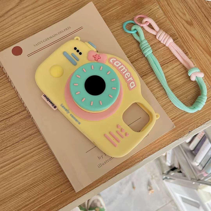 iPhone 15 Series 3D Cute Silicone Camera Design Case Cover With Lanyard Strap