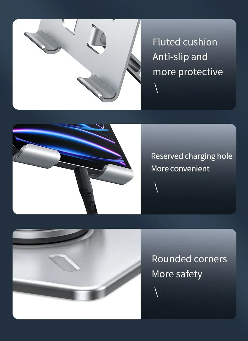 Aluminum Alloy 360° Rotating Adjustable Folding Mobile Phone and Tablet Stand Holder (Silver)