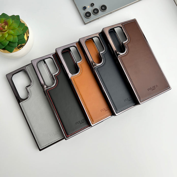 Samsung Galaxy S23 Ultra PU Leather Side Chrome Case Cover