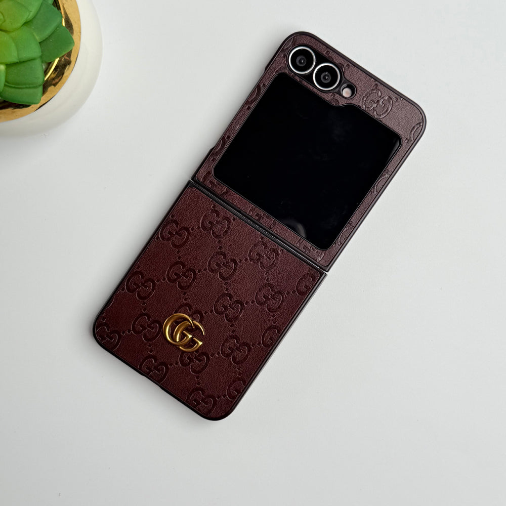 Samsung Galaxy Z Flip 6 Luxury GG Fashion Leather Brand Case Cover