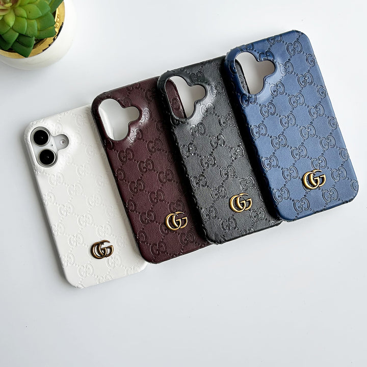 iPhone 16 Series Luxury GG Fashion Leather Brand Case Cover