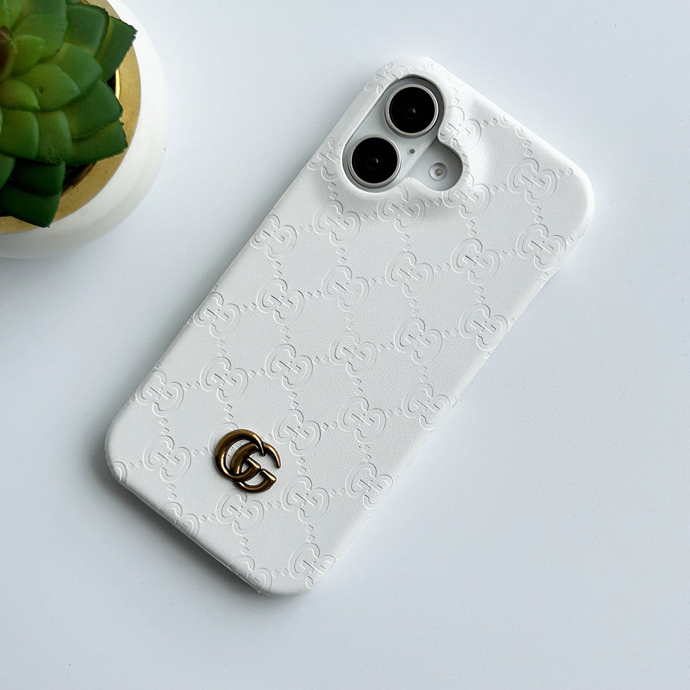 iPhone 16 Series Luxury GG Fashion Leather Brand Case Cover