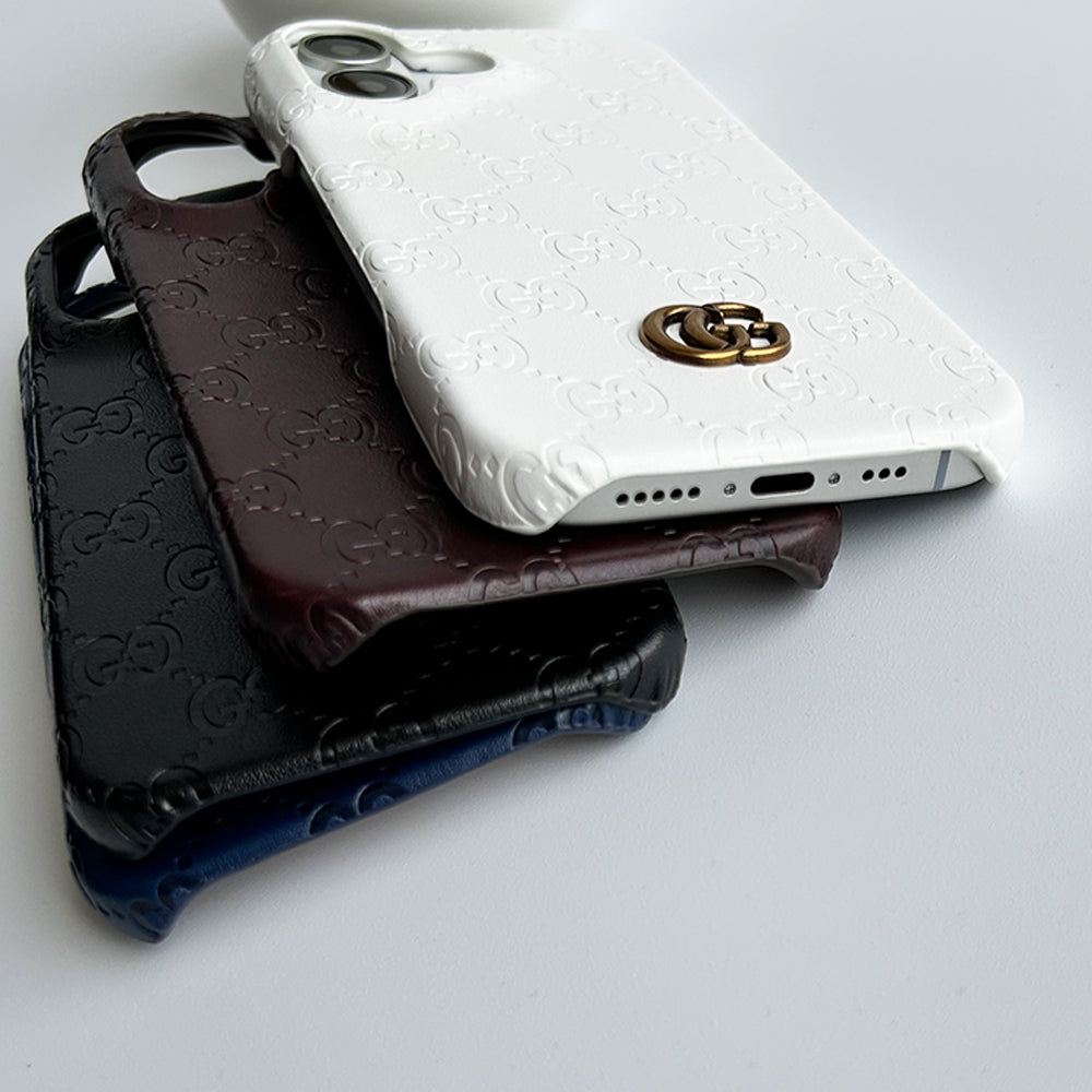 iPhone 16 Series Luxury GG Fashion Leather Brand Case Cover