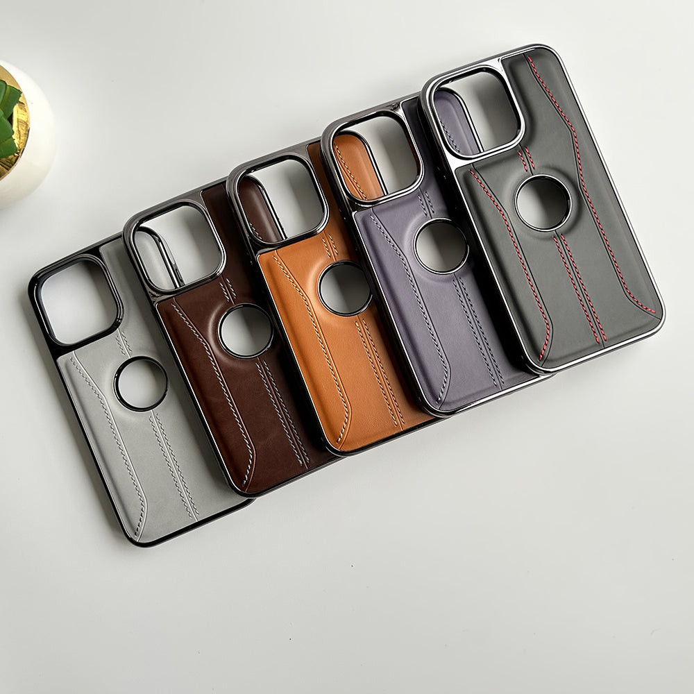 iPhone Stitch PU Leather Side Chrome Case Cover