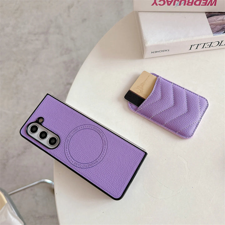 Samsung Galaxy Z Fold 6 Magsafe Case Luxury CC Leather Magnetic Wireless Charging Card Wallet Case