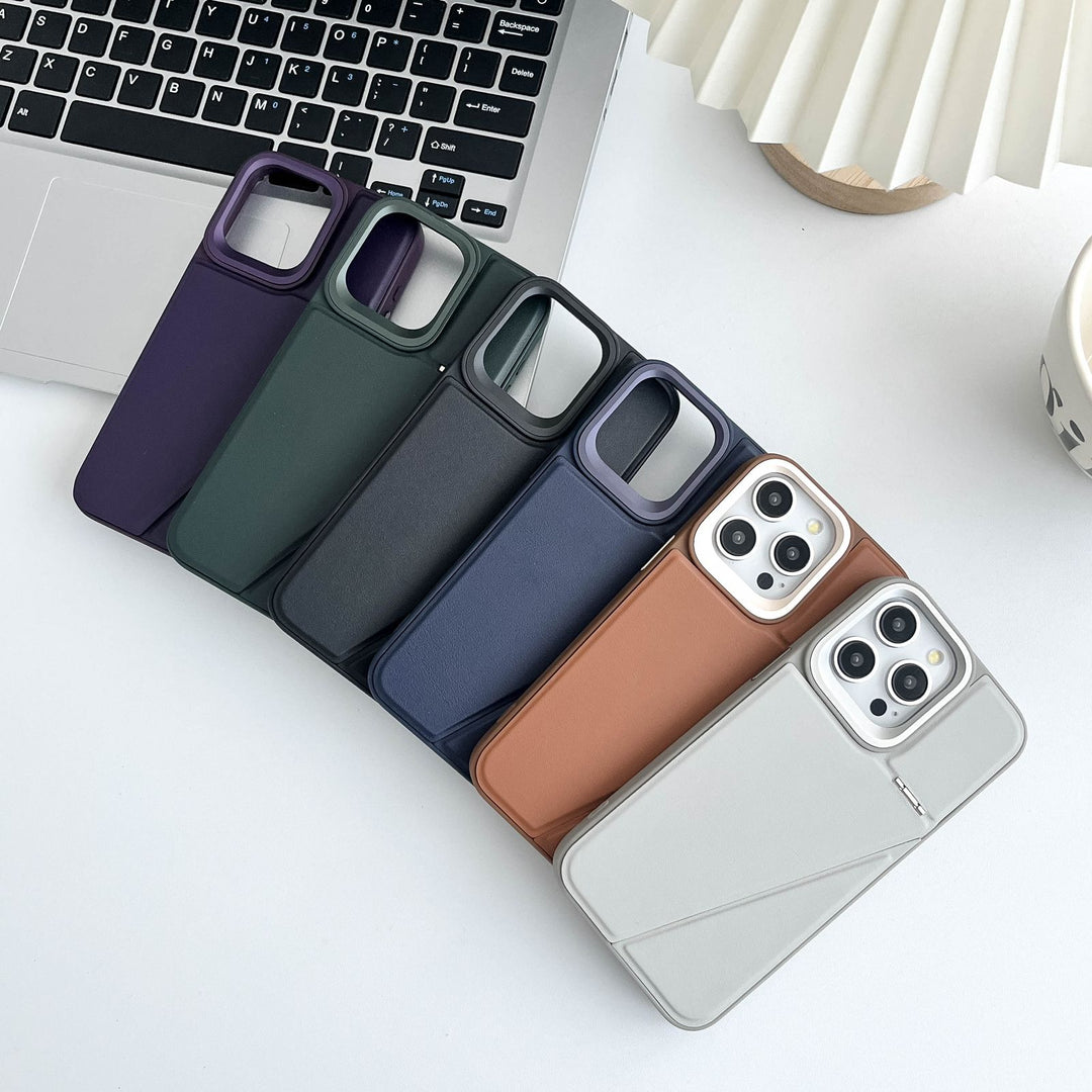 iPhone 15 Series One-Piece Hidden Kickstand Leather Back Cover