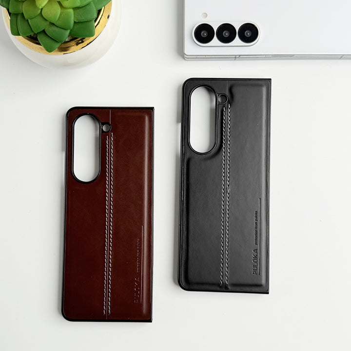 Samsung Galaxy Z Fold 5 PU Leather Middle Stitch Case Cover