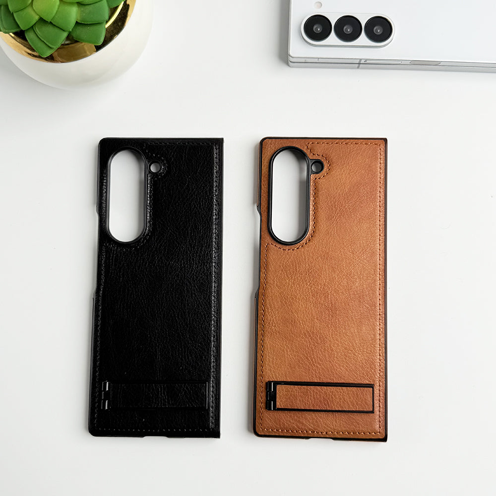 Samsung Galaxy Z Fold 6 PU Leather Case With Metal Kick Stand