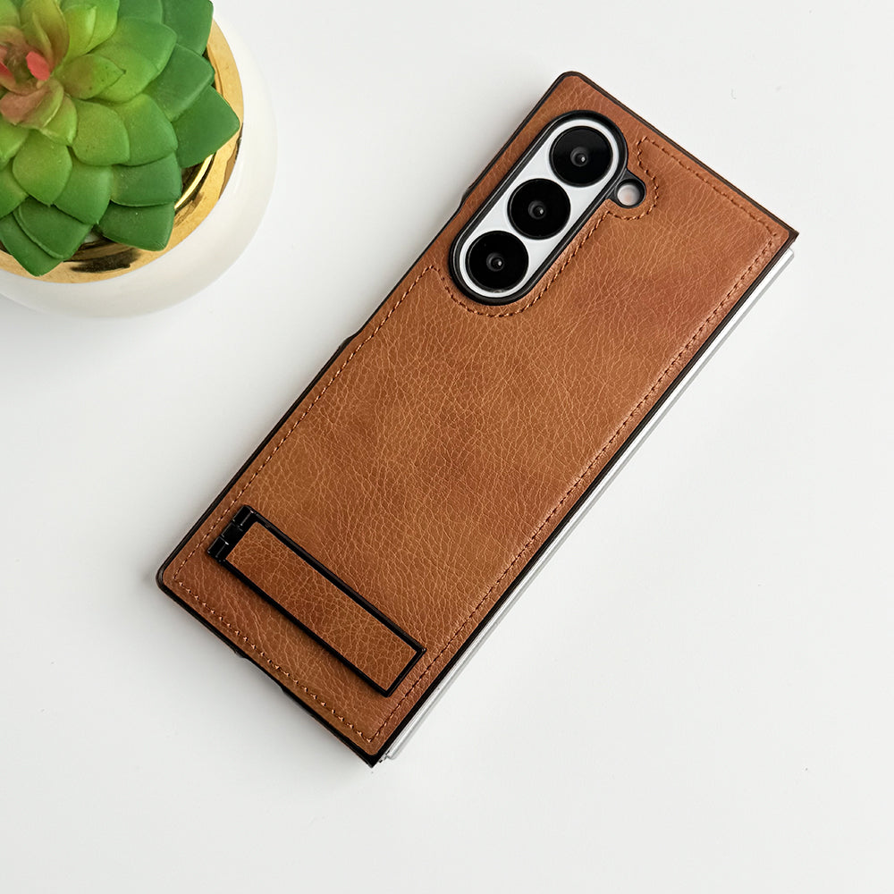 Samsung Galaxy Z Fold 6 PU Leather Case With Metal Kick Stand