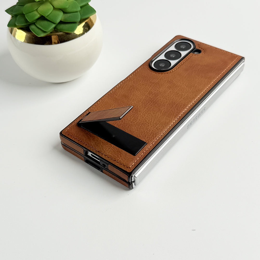 Samsung Galaxy Z Fold 6 PU Leather Case With Metal Kick Stand