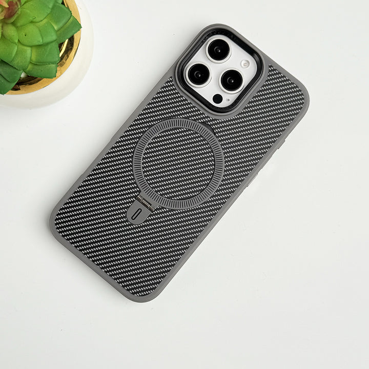 iPhone 16 Series Metal Stand Carbon Fiber Design Cover