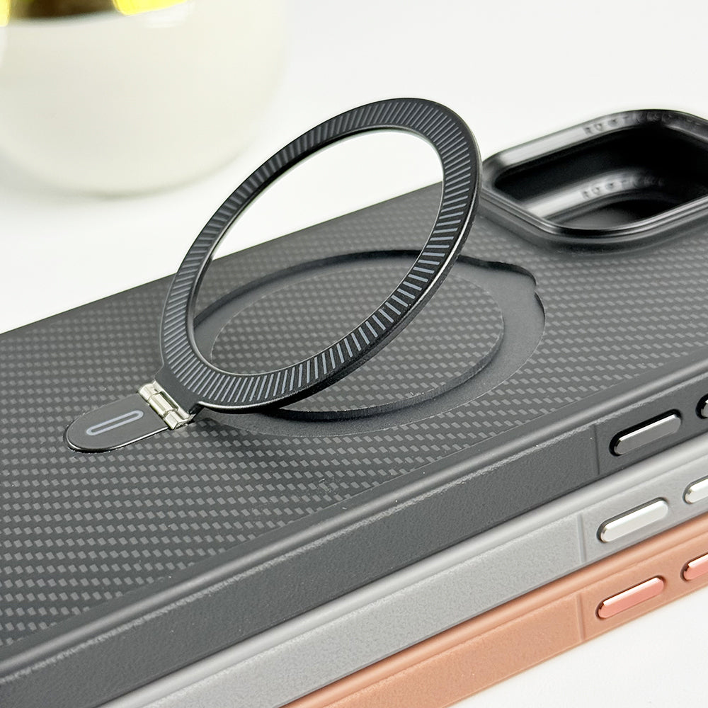 iPhone 16 Series Metal Stand Carbon Fiber Design Cover