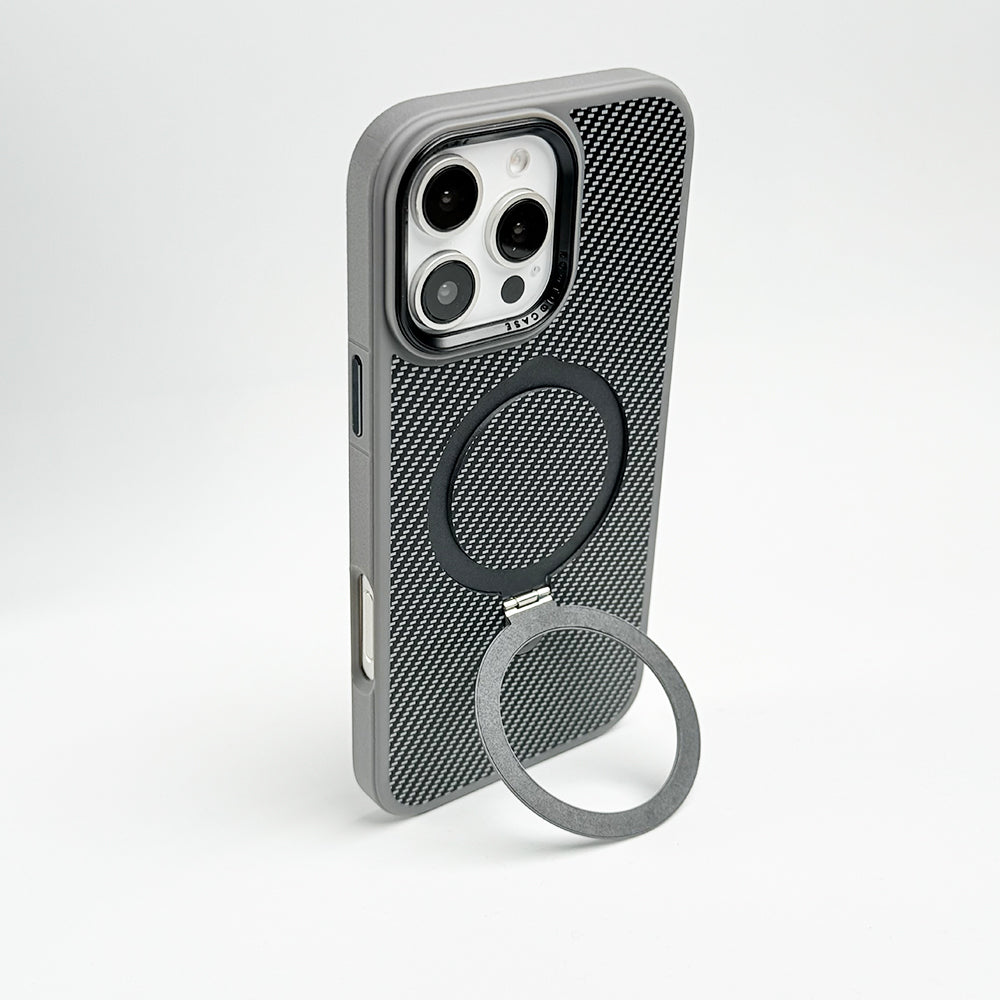 iPhone 16 Series Metal Stand Carbon Fiber Design Cover