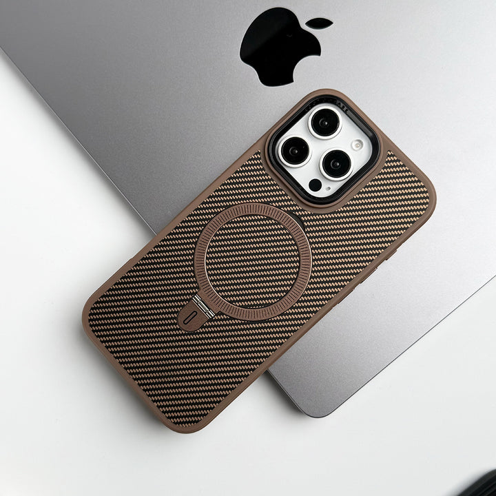 iPhone 16 Series Metal Stand Carbon Fiber Design Cover