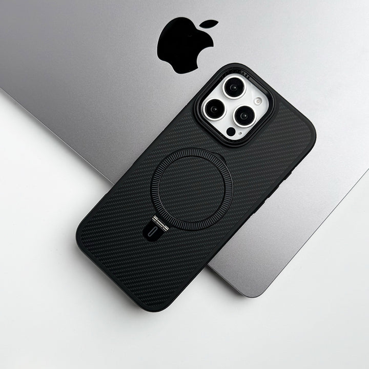 iPhone 16 Series Metal Stand Carbon Fiber Design Cover