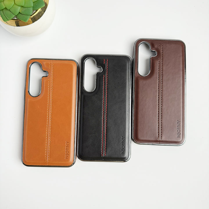 Samsung Galaxy S23 FE Middle Stitch PU Leather Side Chrome Case Cover