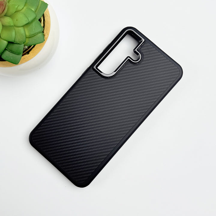 Samsung Galaxy S24 CarbonFiber Texture Metal Camera Frame Black Cover