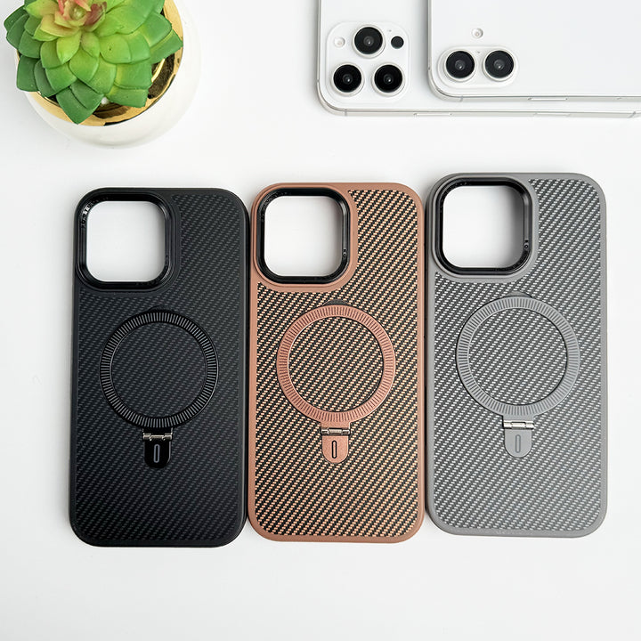 iPhone 16 Series Metal Stand Carbon Fiber Design Cover