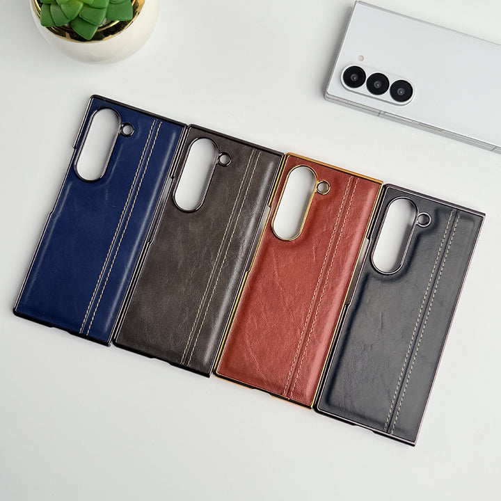 Samsung Galaxy Z Fold 6 Electroplated Chrome Leather Cover With Front Glass