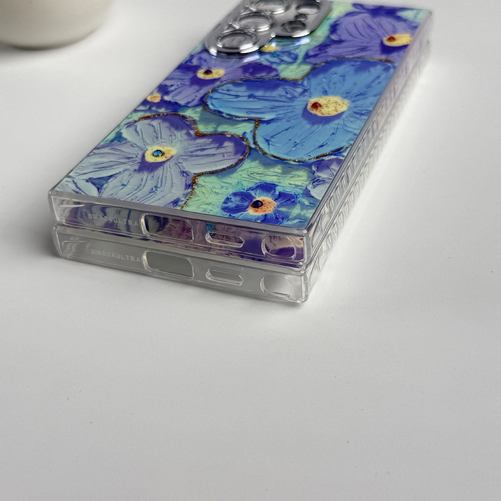 Samsung Galaxy S24 Ultra Luxury 3D Oil Painting Floral Design Glitter Lens Protection Cover