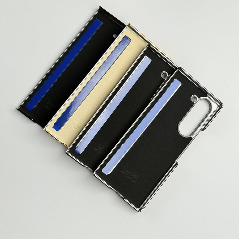 Samsung Galaxy Z Fold 5 Electroplated Chrome Leather Cover With Front Glass