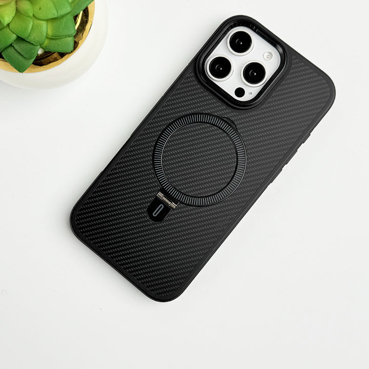 iPhone 16 Series Metal Stand Carbon Fiber Design Cover