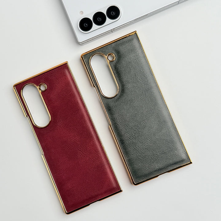 Samsung Galaxy Z Fold 6 Electroplated Chrome Plain Leather Cover