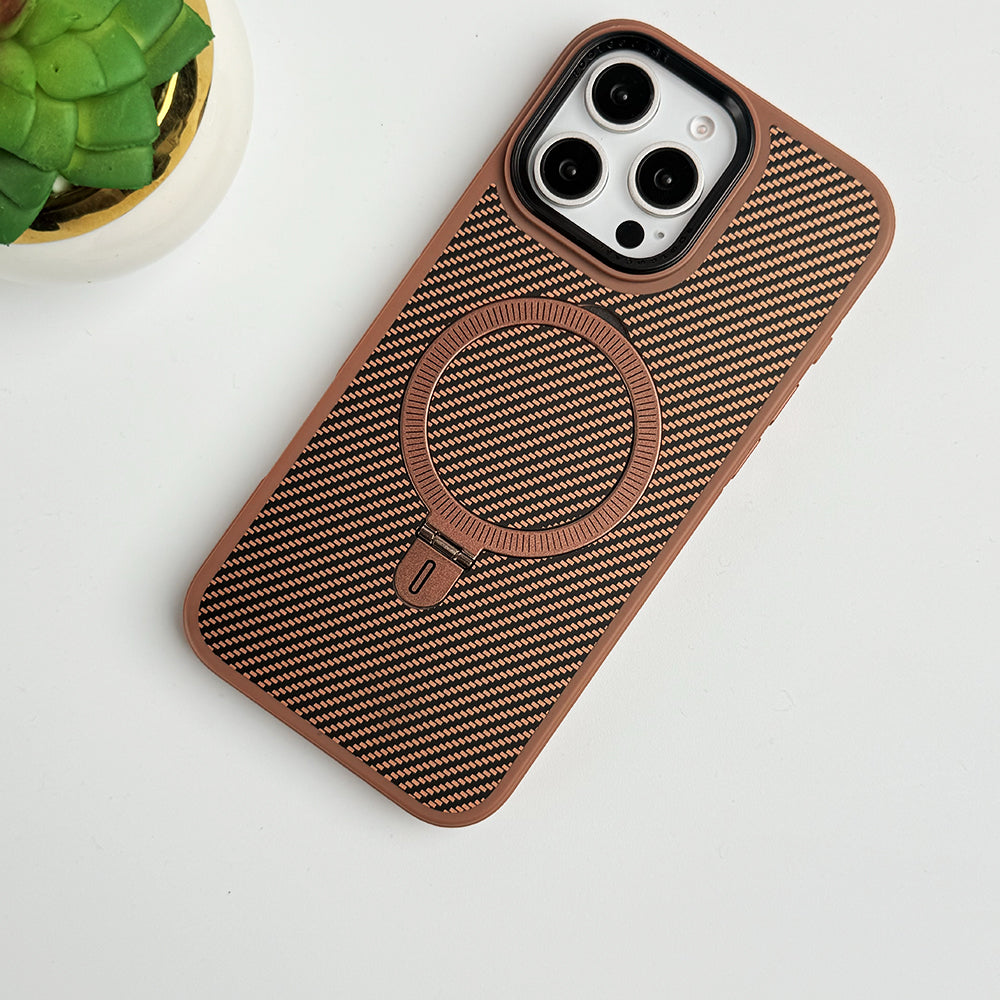 iPhone 16 Series Metal Stand Carbon Fiber Design Cover