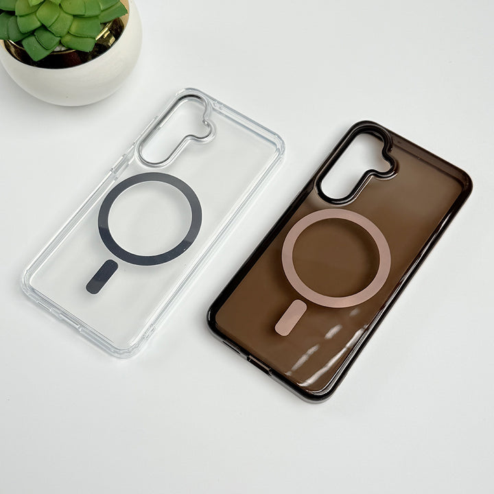 Samsung Galaxy S24 Clear And Brown Transparent Case With Magnetic Charging Ring