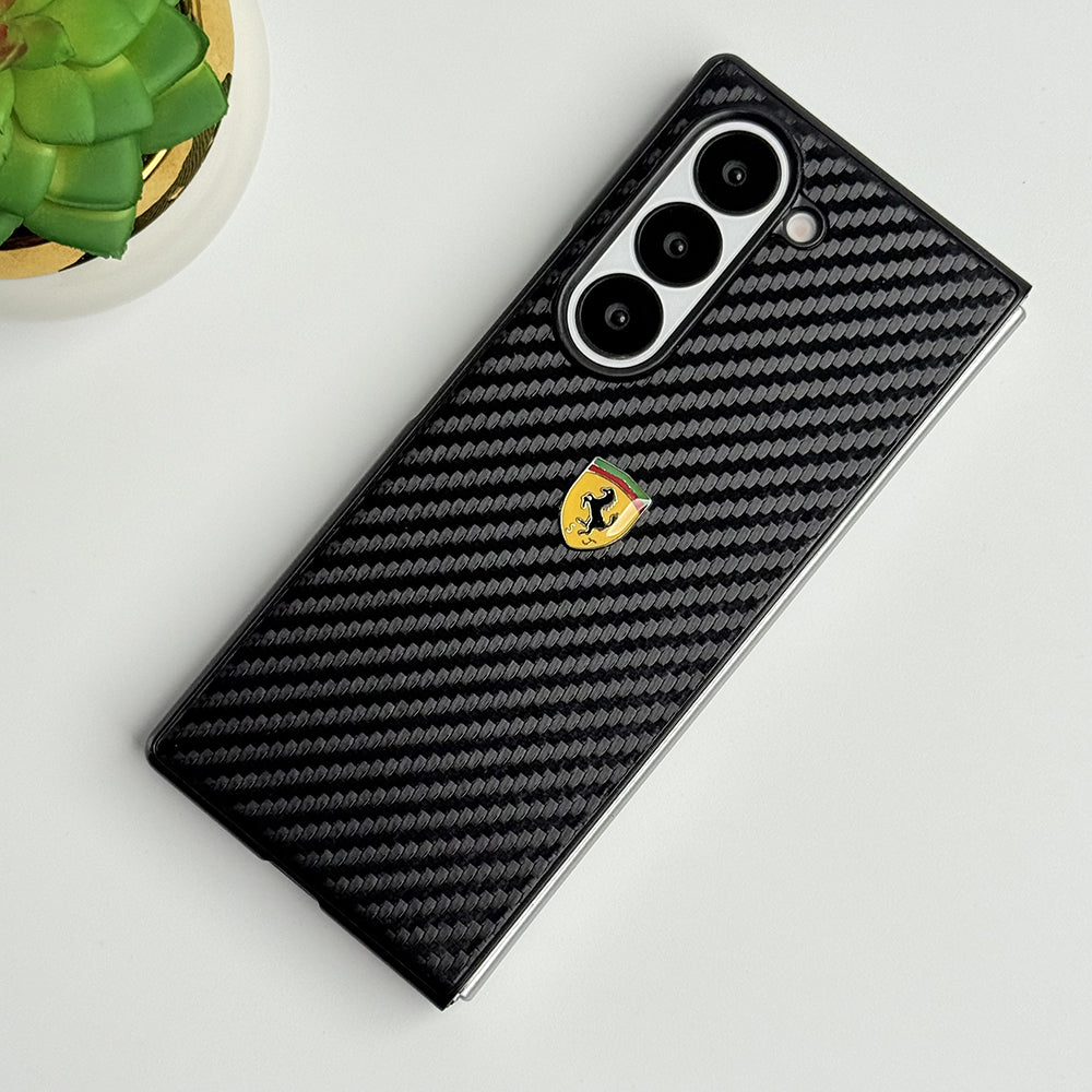 Samsung Galaxy Z Fold 6 FR Sports Car Logo Carbon Fiber Texture Case Cover