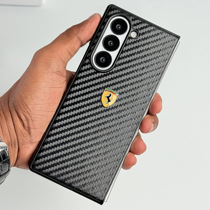 Samsung Galaxy Z Fold 6 FR Sports Car Logo Carbon Fiber Texture Case Cover