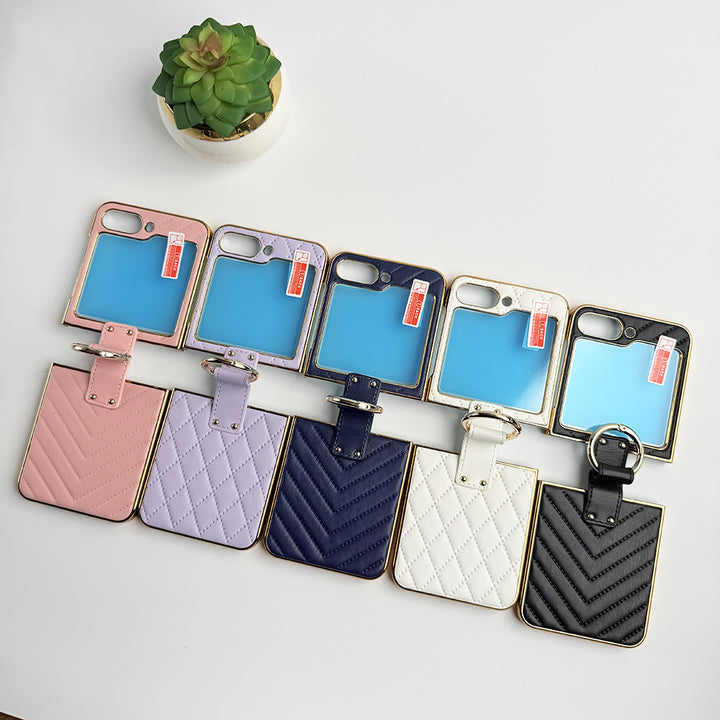 Samsung Galaxy Z Flip 6 PU Leather Puff Design Front Glass Case With Sling