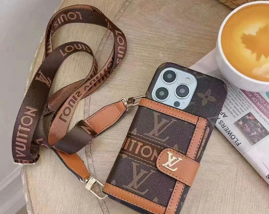 iPhone 16 Series Luxury Brand Cardholder Crossbody Sling Strap Case