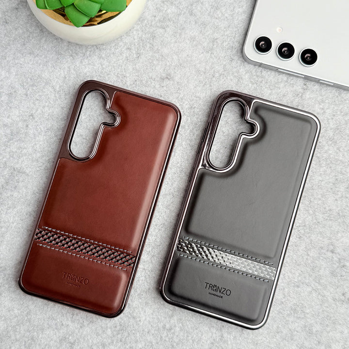 Samsung Galaxy S25 Plus Textured Stripe PU Leather Side Chrome Case Cover