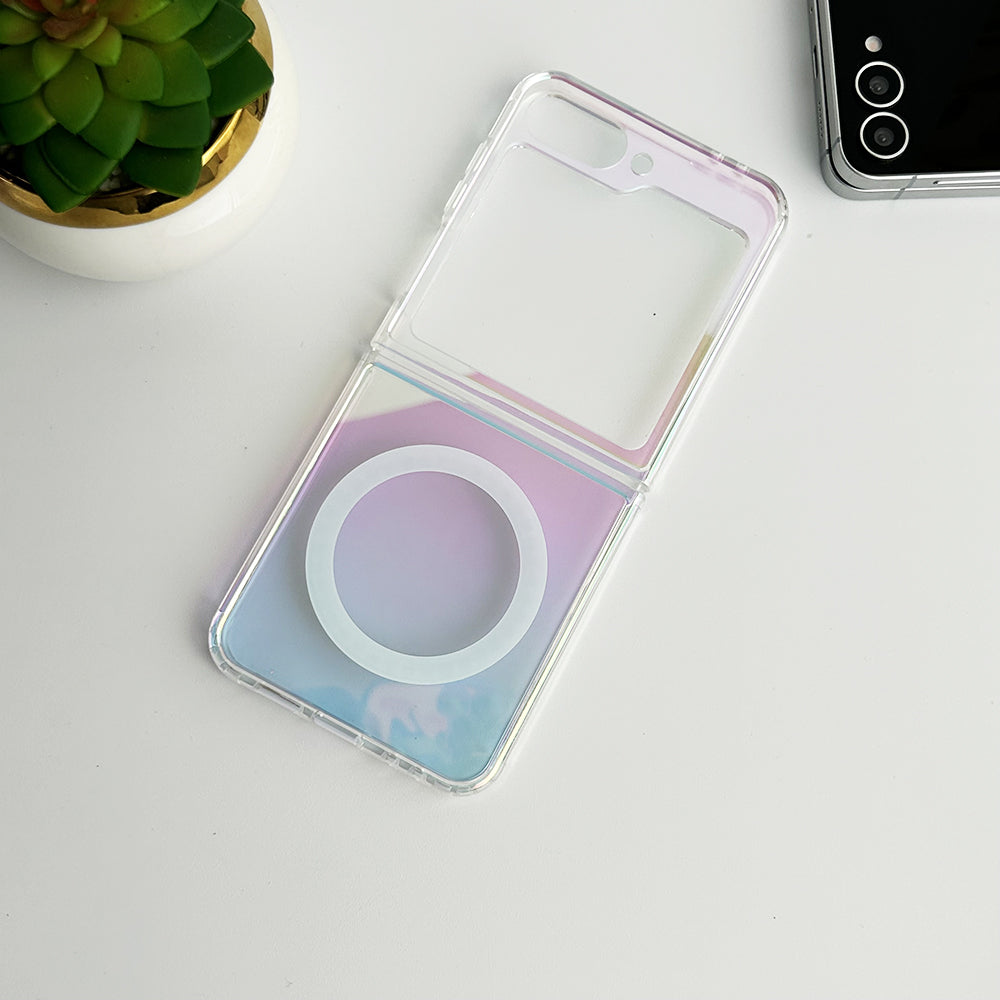 Samsung Galaxy Z Flip 6 Transparent Shiny Color Case Cover With Magnetic Charging Ring