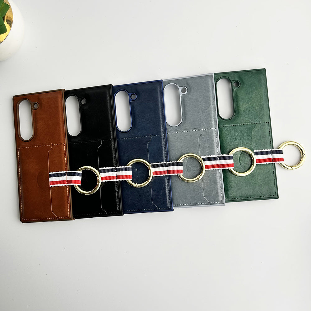 Samsung Galaxy Z Fold 6 PU Leather Card Holder Loop Front Screen Protector Case Cover