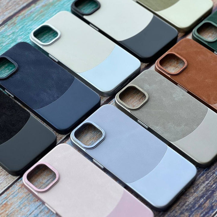 iPhone 15 Series Napa Texture Metallic PC + Leather Phone Case