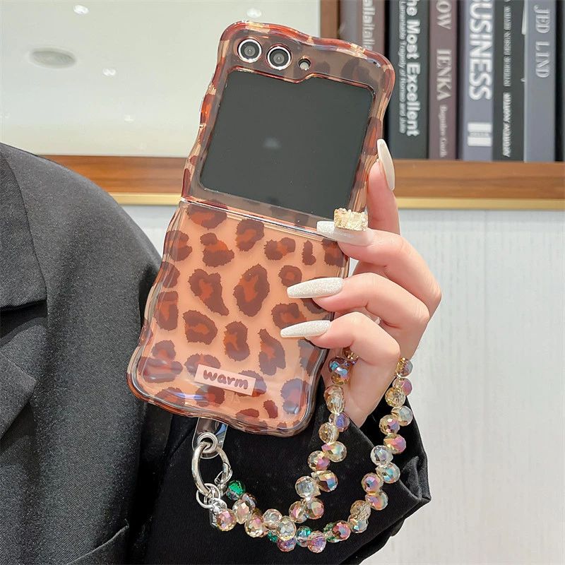 Samsung Galaxy Z Flip 6 Leopard Print Case With Crystal Beaded Holder