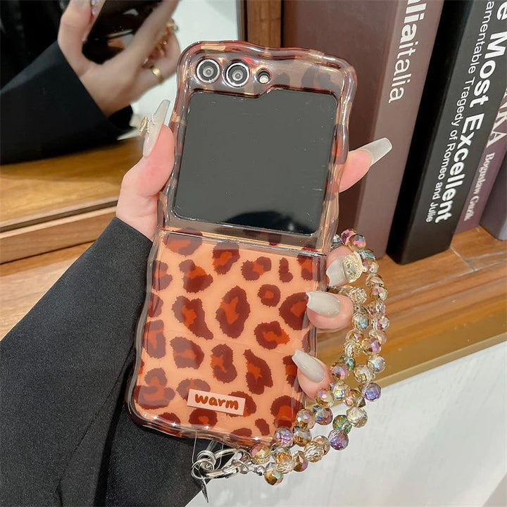 Samsung Galaxy Z Flip 6 Leopard Print Case With Crystal Beaded Holder