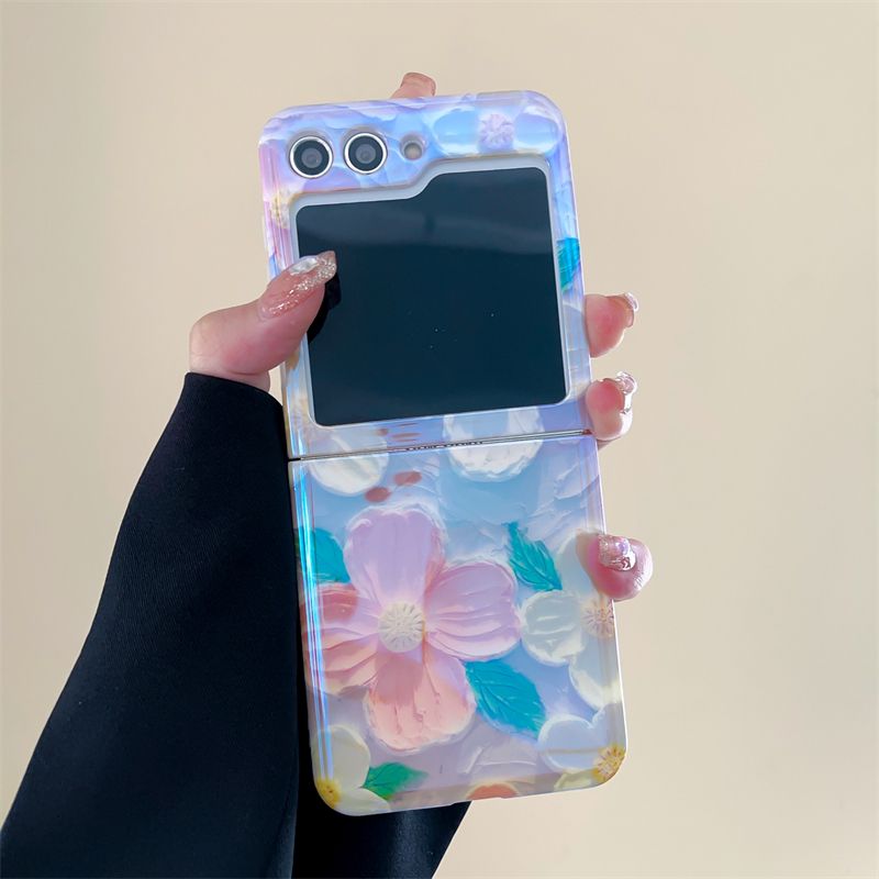 Samsung Galaxy Z Flip 5 Cute Flower Painting Case Cover With Glossy Bow Bracelet