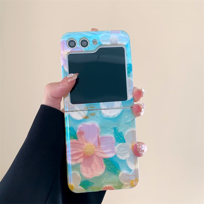 Samsung Galaxy Z Flip 5 Cute Flower Painting Case Cover With Glossy Bow Bracelet