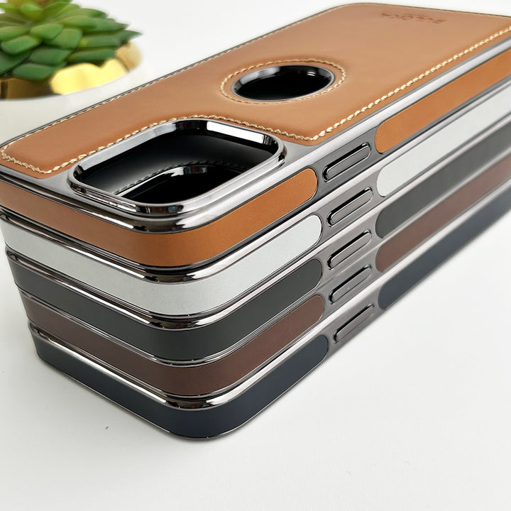 iPhone PU Leather Side Chrome Case Cover