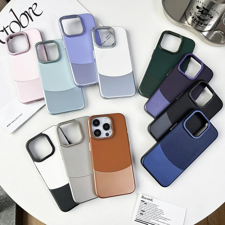 iPhone 15 Series Napa Texture Metallic PC + Leather Phone Case