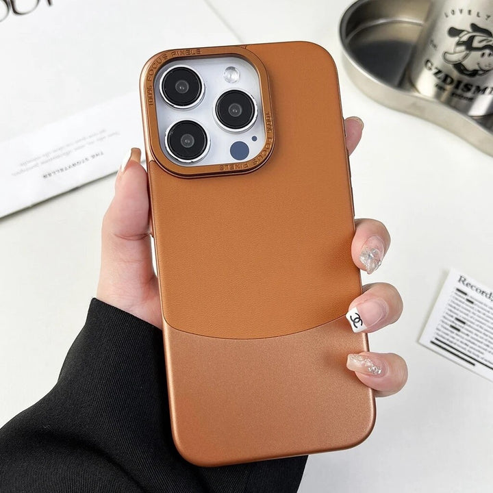 iPhone 15 Series Napa Texture Metallic PC + Leather Phone Case