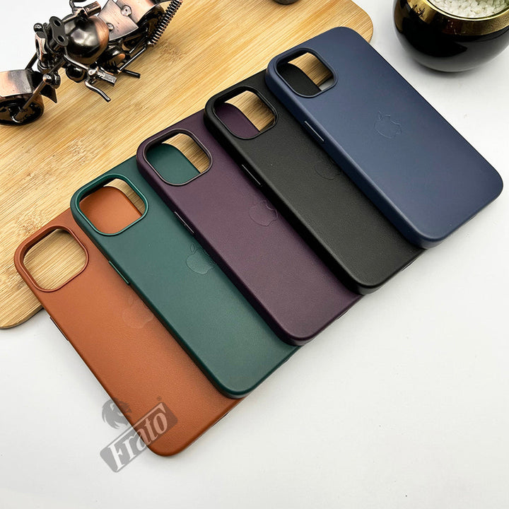 iPhone 15 Series Luxury Leather Texture With Logo Shockproof Case Cover