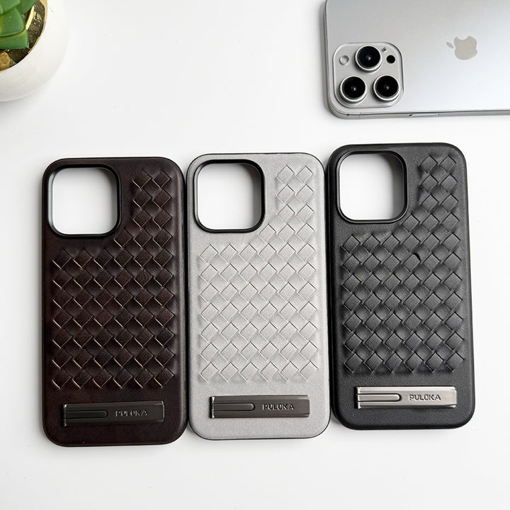 iPhone Weave Leather with Metal Kickstand Slim Back Cover