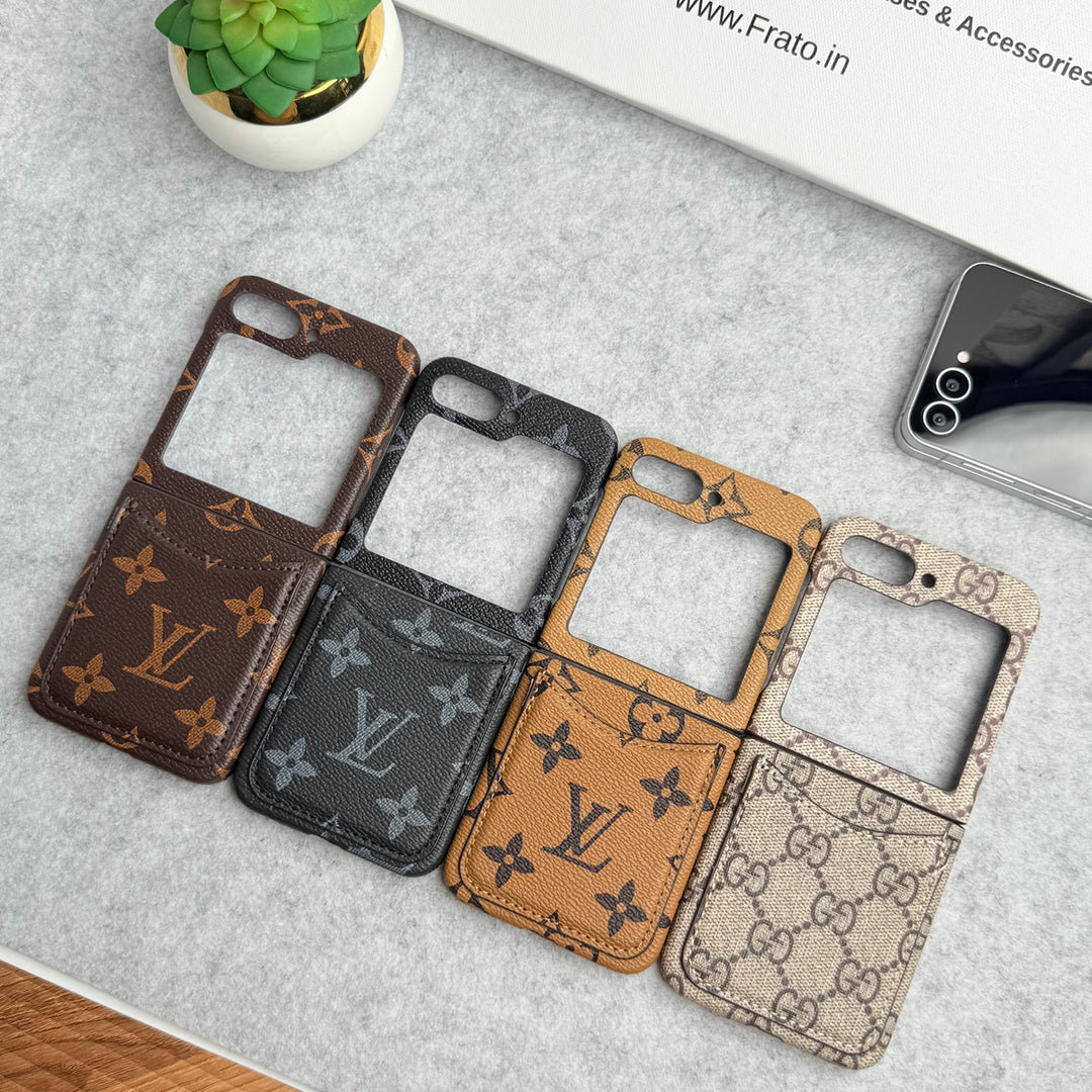 Samsung Galaxy Z Flip 6 Premium Luxury Brand Leather Card Holder Case Cover