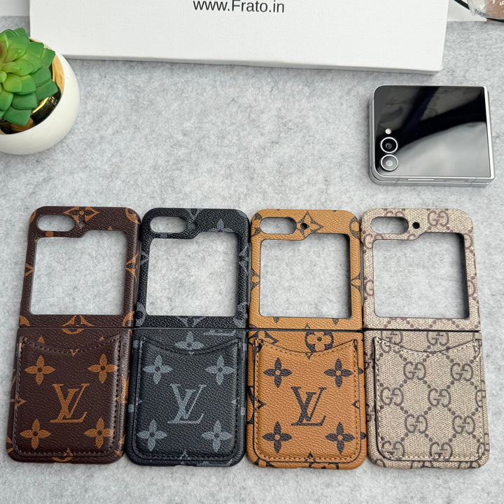 Samsung Galaxy Z Flip 6 Premium Luxury Brand Leather Card Holder Case Cover